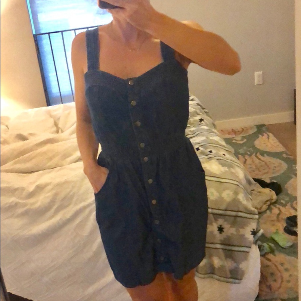 Forever 21 denim button smocked dress